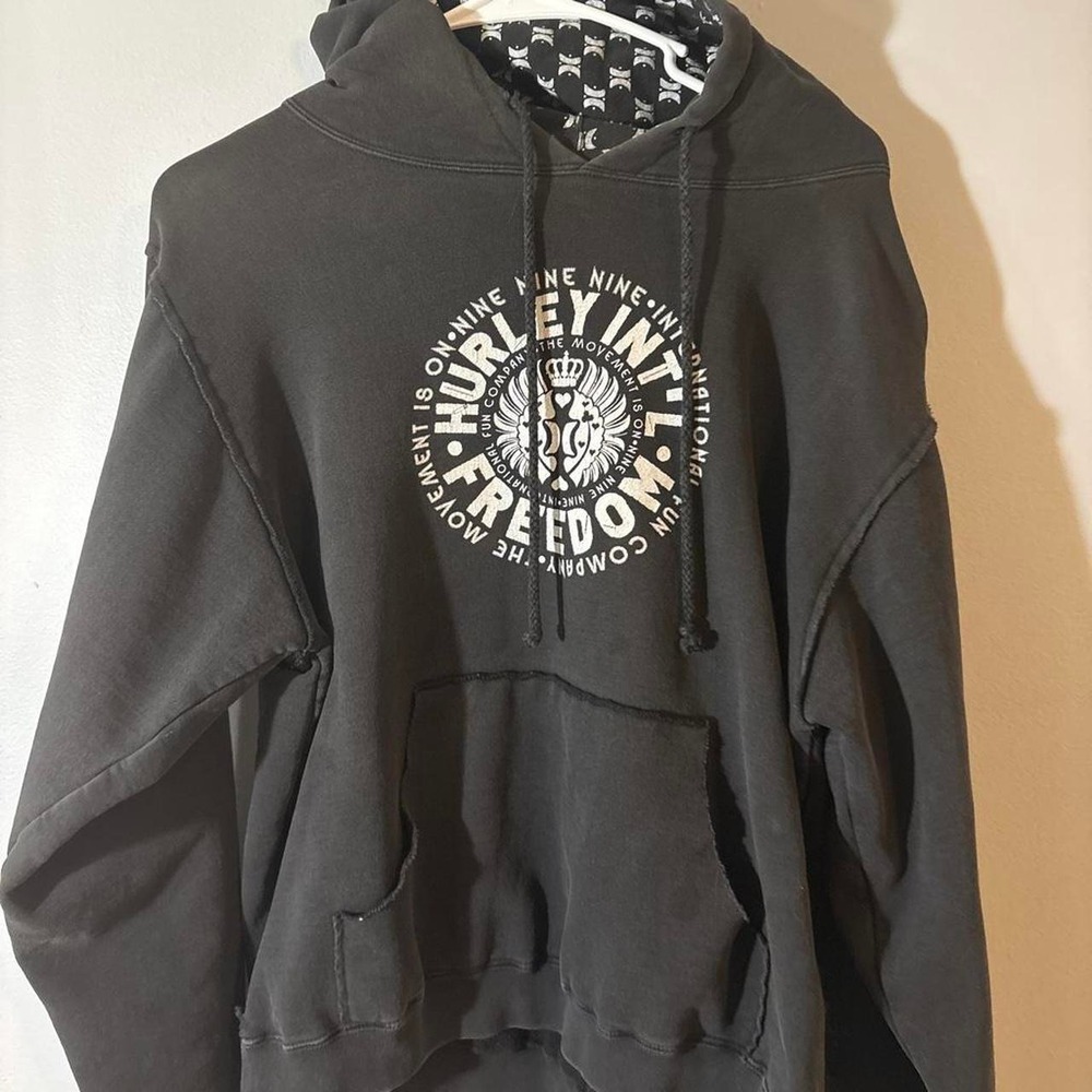 Y2K Hurley Black Graphic Hoodie Surf Skate Streetwear Size S
